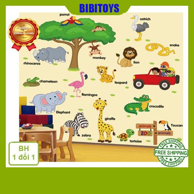 DECAL DÁN TƯỜNG VƯỜN THÚ TIẾNG ANH SIÊU HÓT CHO BÉ
