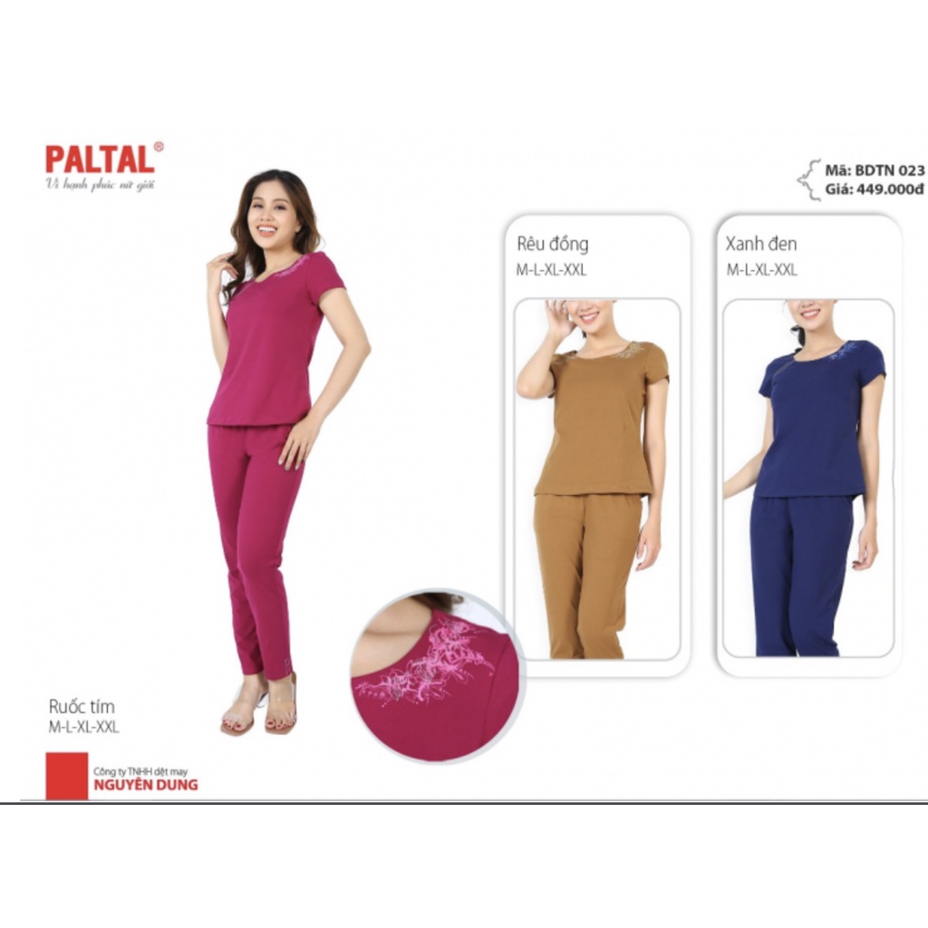 [CHĨNH HÃNG] Bộ đồ cotton áo cộc tay quần dài in hoa PALTAL đẹp, trang nhã - SET đồ mặc nhà đẹp, tặng mẹ