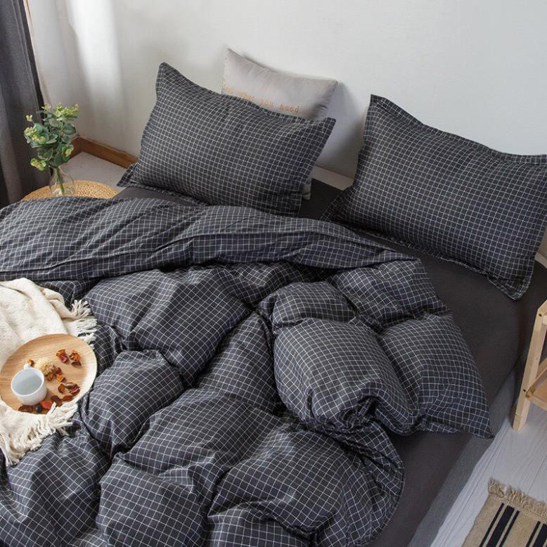 Bộ chăn ga gối đệm cotton poly caro đen nhập khẩu bộ 4 món Chăn, ga , 2 vỏ gối | BigBuy360 - bigbuy360.vn