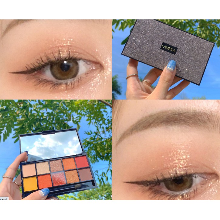 Bảng phấn mắt 10 màu nhung ánh nhũ chống nước - AU0070