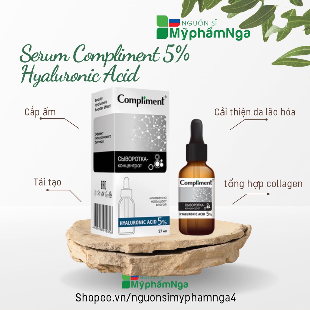 Serum Compliment 5% Hyaluronic Acid Cấp ẩm, Tái tạo, Giảm lão hóa