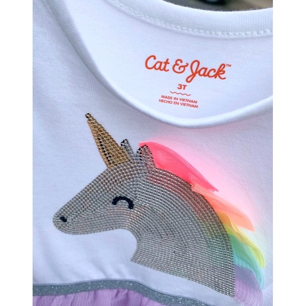 Đầm thun xuất xịn Tay Cánh tiên phối VOAN Đính KIM SA Ngựa Pony bé gái Cat & Jack 2-5T