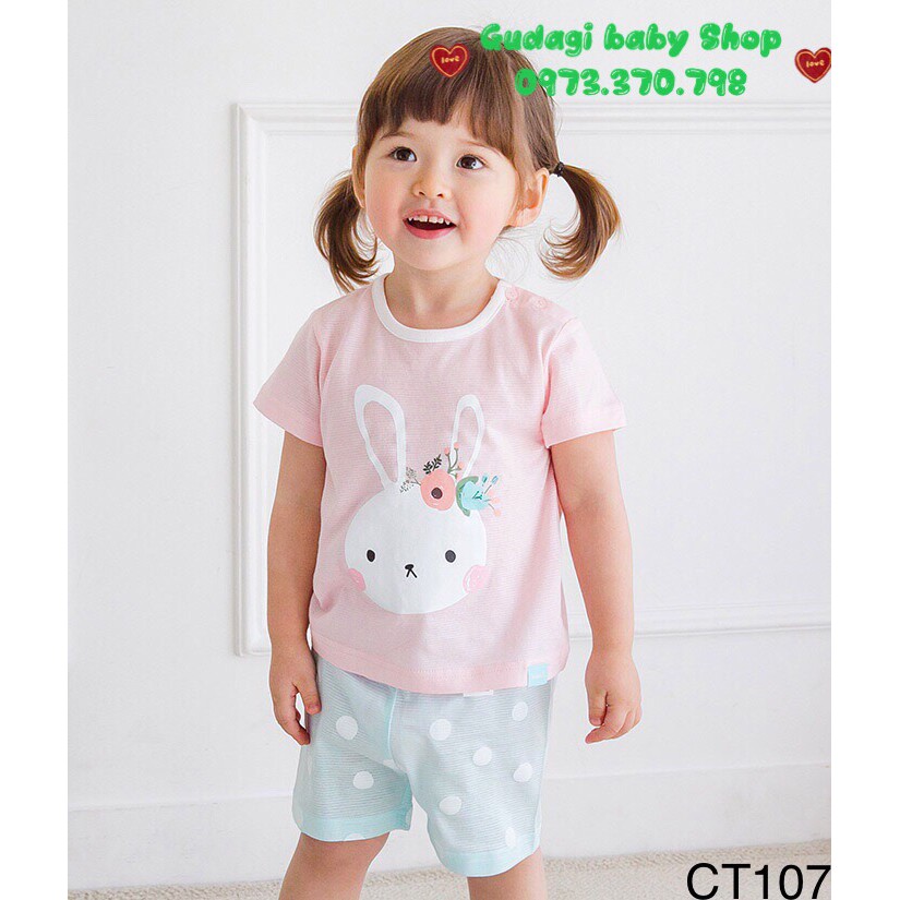 BỘ QUẦN ÁO NGẮN TAY TRẺ EM HÃNG CORDI-I HÀN QUỐC, MẪU THỎ HỒNG CT107