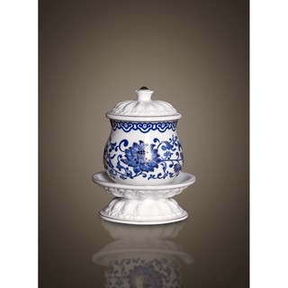 Ly nước sứ trắng bông xanh