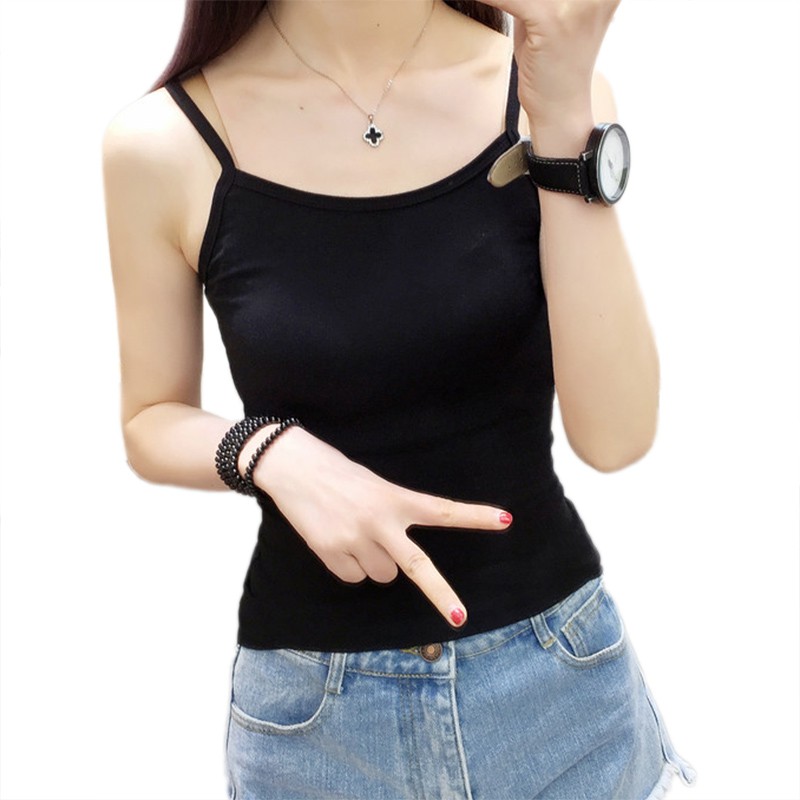 Áo hai dây RENJIANVSHENG dáng ôm màu trơn phong cách thời trang gợi cảm