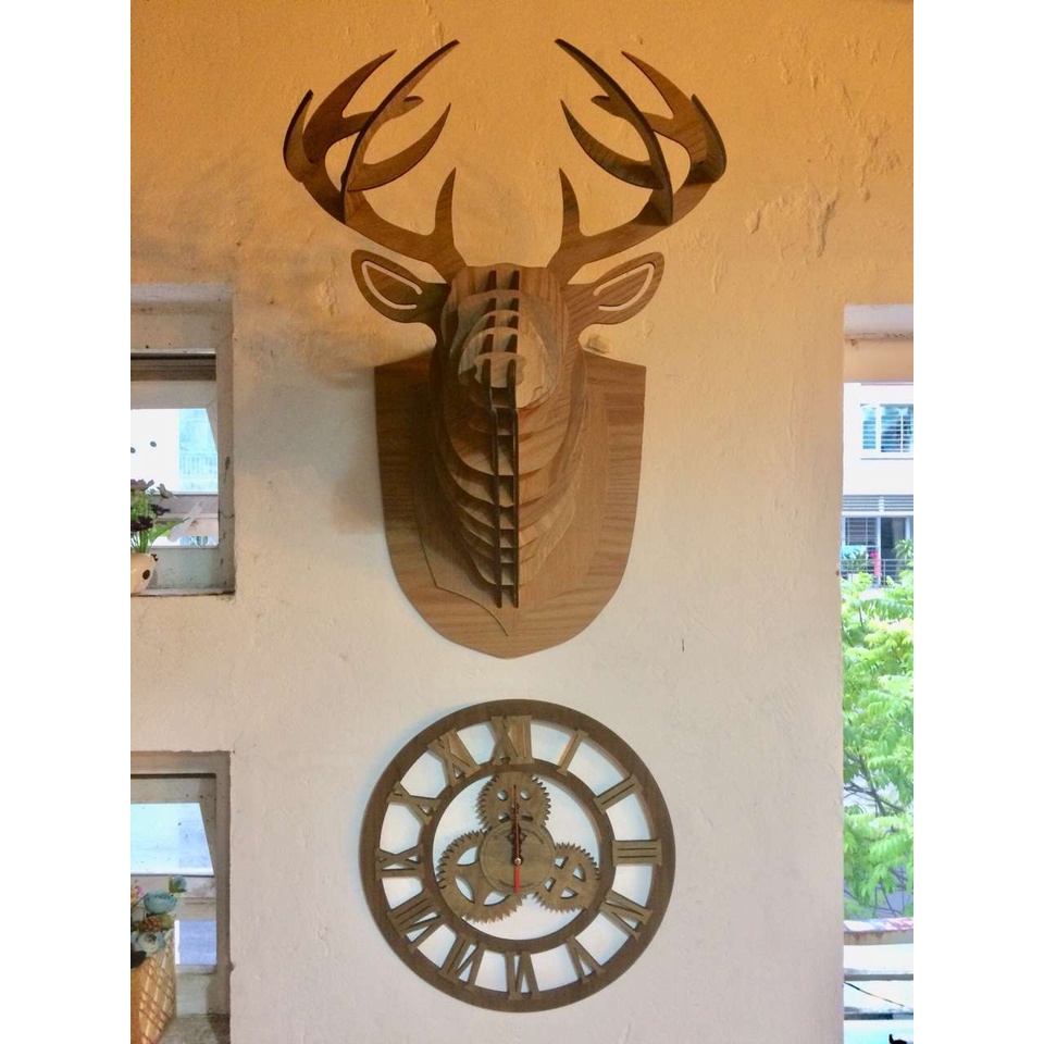 Đèn gỗ đầu hươu trang trí, đèn gỗ treo tường trang trí phòng khách, phòng ngủ đẹp