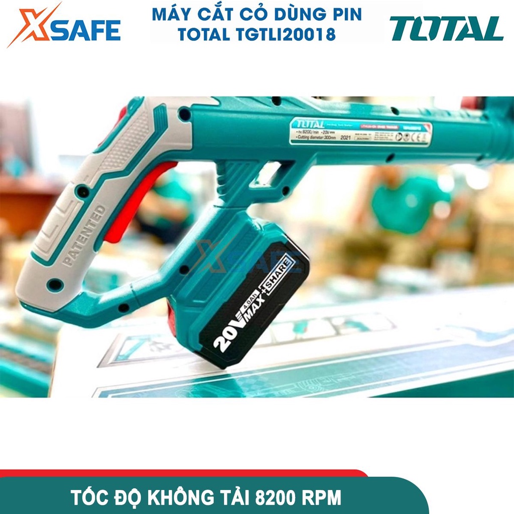 Máy cắt cỏ dùng pin 20V TOTAL TGTLI20301 đường kính cắt 300mm, máy cắt cỏ dây cước 1,6mm xoắn, đường kính cắt 300mm