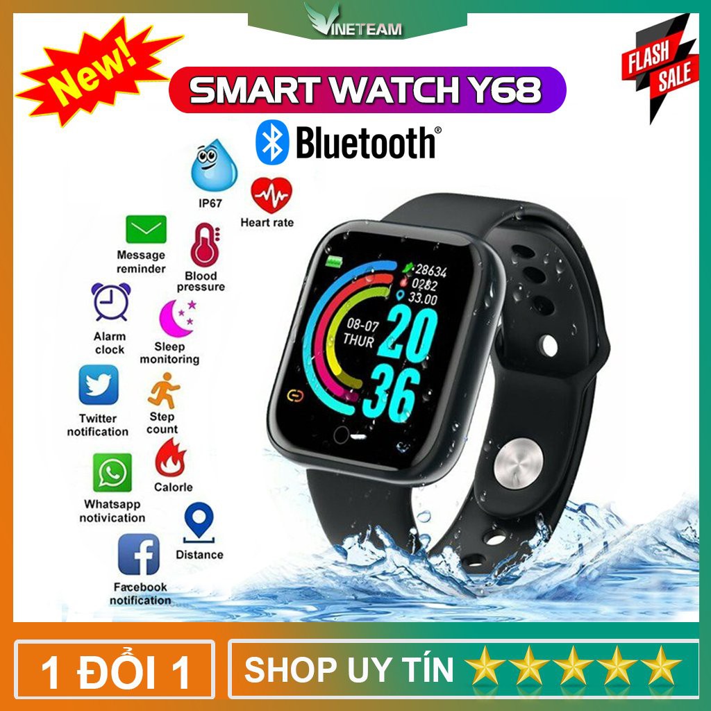 💥Thay được hình nền💥 Đồng Hồ Thông Minh Smart Watch D20 Bản nâng cấp Y68 Kết Nối Bluetooth, Chống nước IP67 -dc4544