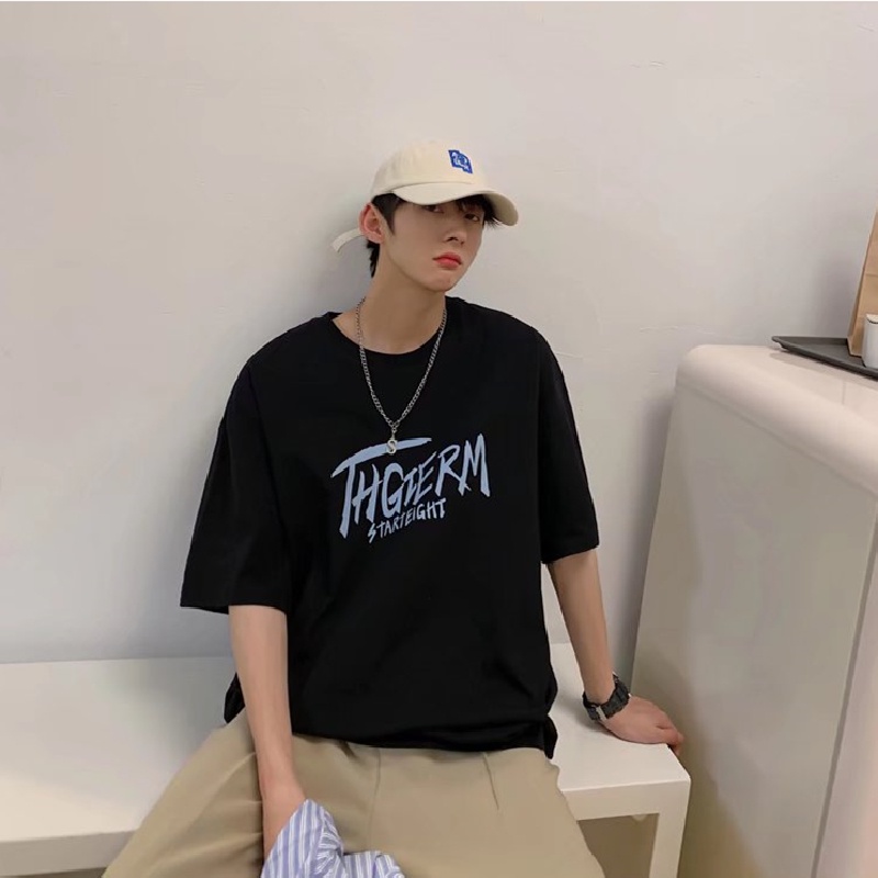 Áo Thun Nam Dáng Rộng In Chữ Phong Cách Hàn Quốc Thời Trang Mùa Hè Thoải Mái Cỡ M-8XL