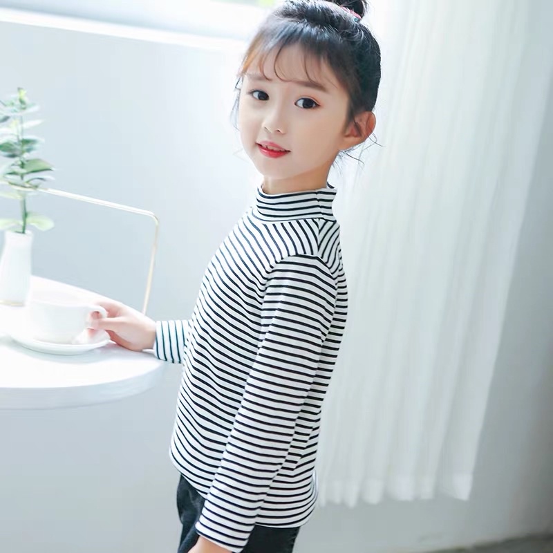 Áo Len Tăm Kẻ Trắng Đen Loại Dày Cao Cổ Giữ Nhiệt Cho Bé. Co Dãn Tốt