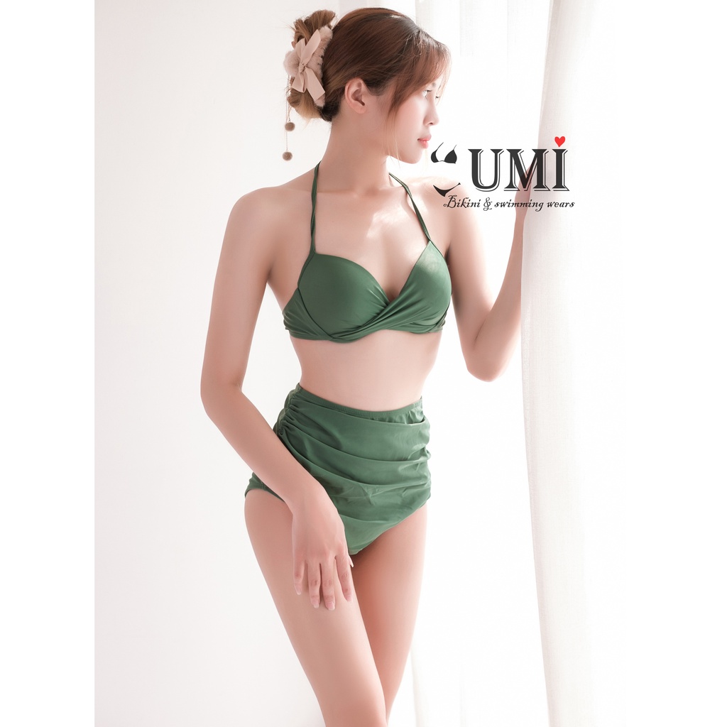 Bikini 2 mảnh áo gọng không nơ quần cạp cao-che khuyết điểm cực tôn dáng-bikinistore