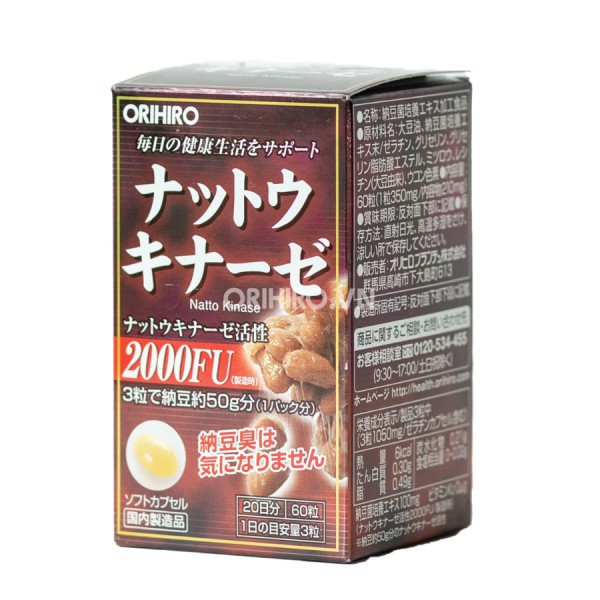 [DATE 2023] VIÊN UỐNG HỖ TRỢ CHỐNG ĐỘT QUỴ TAI BIẾN CỦA NHẬT ORIHIRO (HỘP 60 VIÊN), Natto Kinase 2000FU