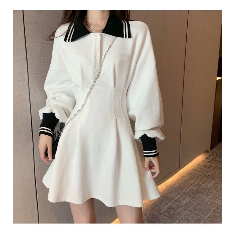 COZOK Váy polo dài tay trắng cổ điển