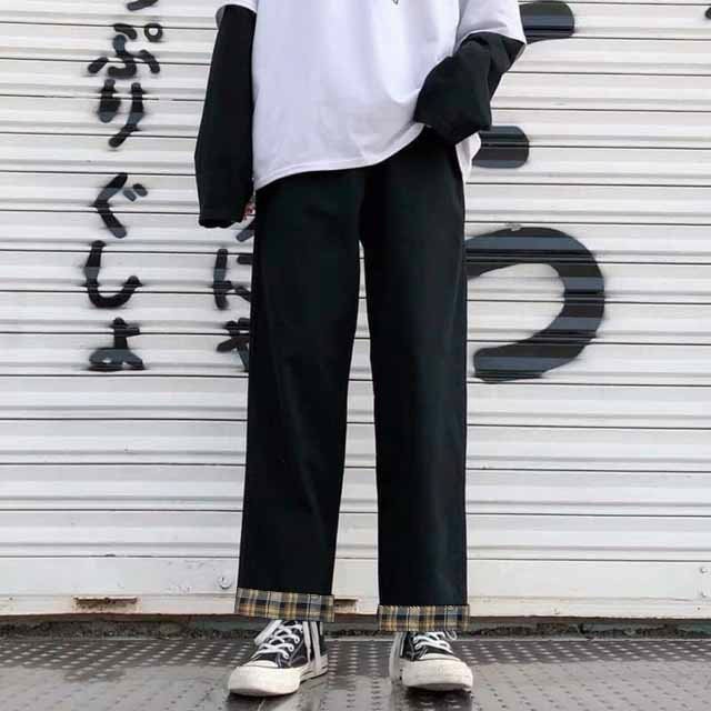 ⚡ Rẻ vô địch ⚡ Quần Baggy Nam Nữ Kaki Ống Suông Sắn Gấu CARO Unisex - rộng đen MẶC 2 KIỂU hot 2021