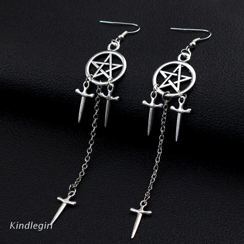 Khuyên Tai Dáng Dài Tua Rua Hình Ngôi Sao Năm Cánh Phong Cách Gothic Sáng Tạo