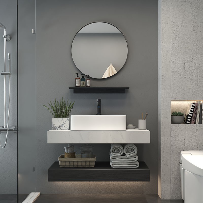 Tủ phòng tắm bằng gỗ nguyên khối kết hợp chậu rửa đơn giản hộ gia đình chung cư nhỏ trang điểm âm tường | BigBuy360 - bigbuy360.vn