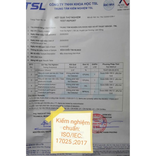 Giấy kiểm nghiệm sản phẩm KÍCH CHỒI T90-NLMAX TIÊU CHUẨN ISO/IEC:17025;2017