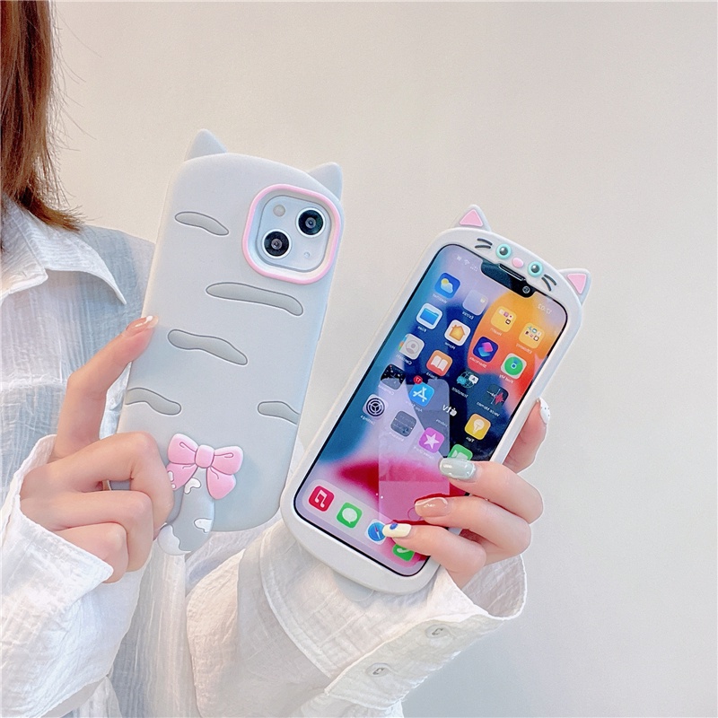 Vỏ chống sốc màu xám cho iPhone 14 Pro 13 Pro Max Silicone mềm iPhone 12 Pro 11 Pro Max Ốp lưng in hình mèo dễ thương