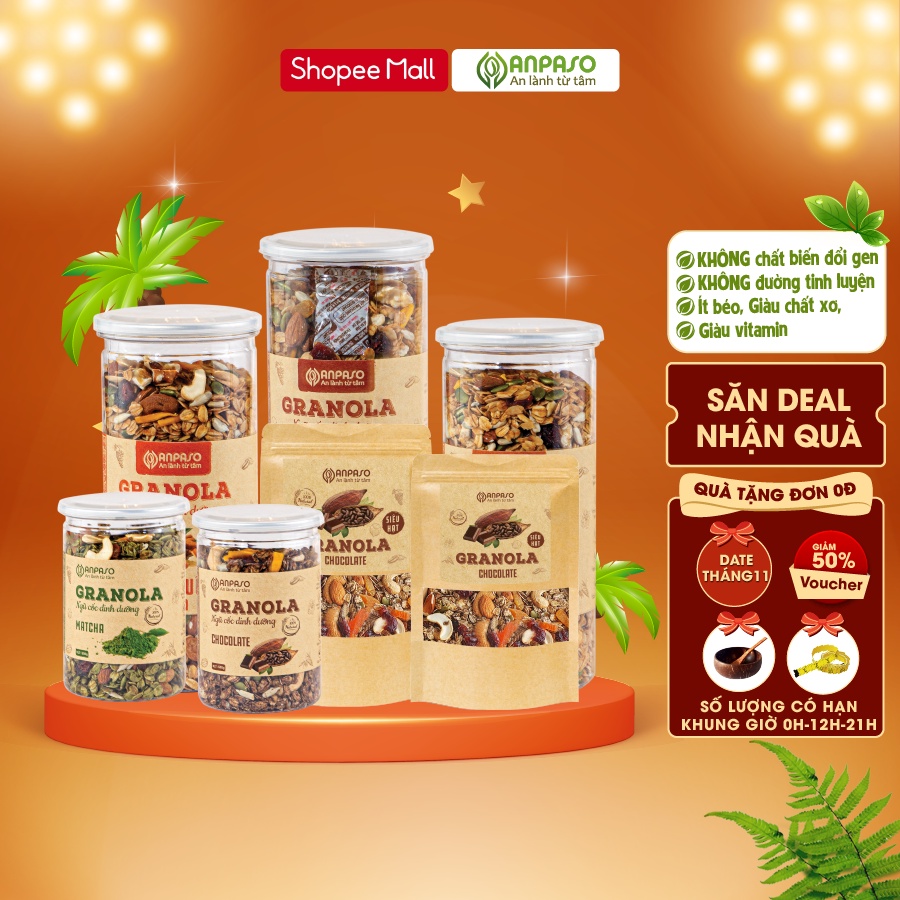 Granola Siêu Hạt Anpaso Ăn Kiêng, Giảm Cân,Eat Clean bổ sung dinh dưỡng, giữ vóc dáng, tốt cho tim mạch