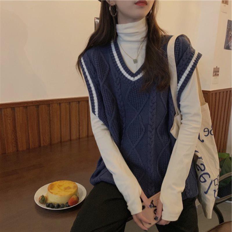 Set hai món/bán lẻ gồm sweater mặc ngoài cổ V dáng rộng và áo thun thời trang cho nữ | BigBuy360 - bigbuy360.vn