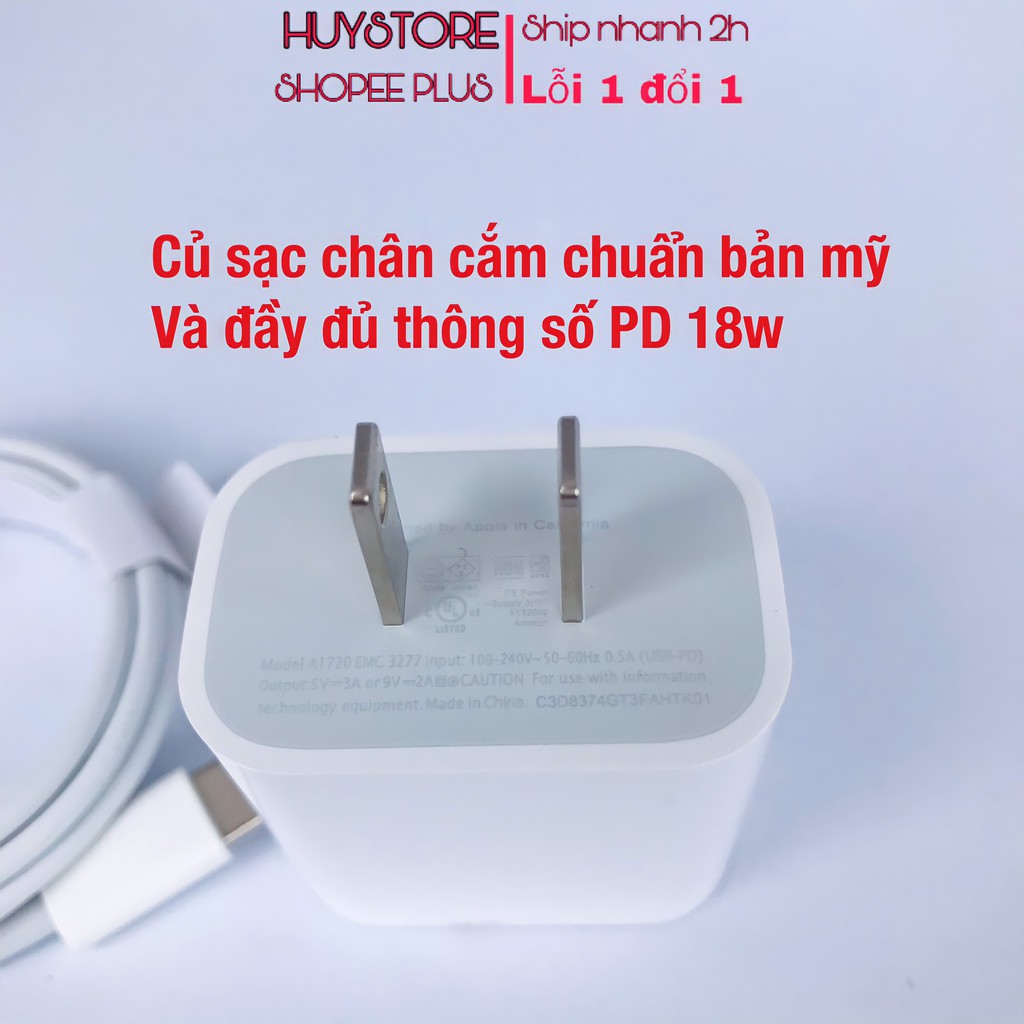 Bộ sạc nhanh PD 18w dây sạc USB type C to lightning dùng cho điện thoại