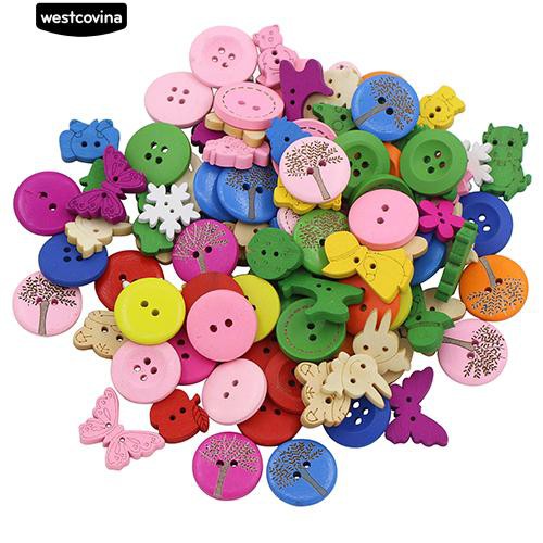 Set 100 nút gỗ 2/4 lỗ nhiều kiểu dùng trong may vá/làm đồ thủ công