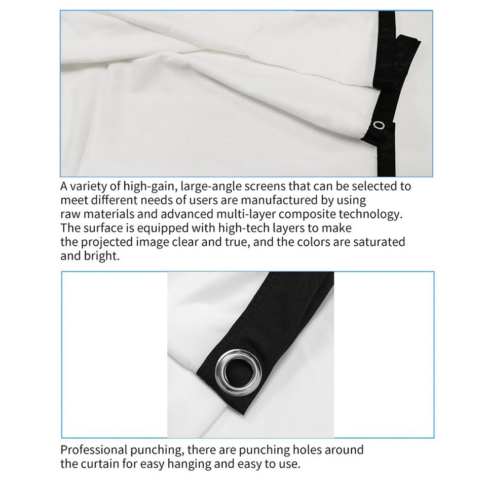 72 Inch Projector Screen For Home Office Theatre High Definition Curtain 16:9