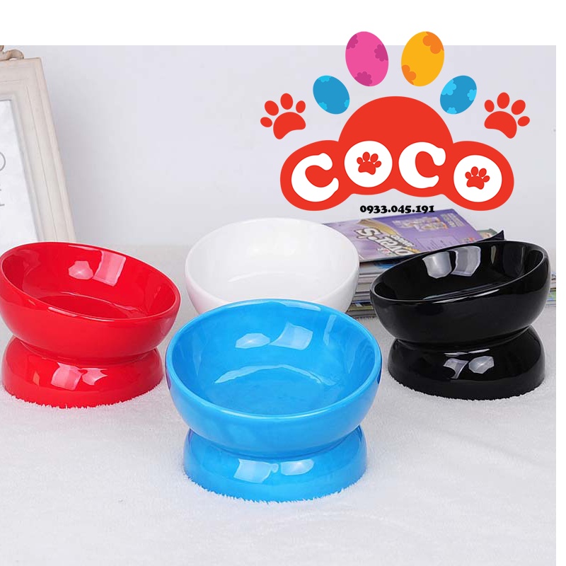 Chén/Bát ăn bằng sứ nghiêng chống gù cho thú cưng chó mèo thỏ