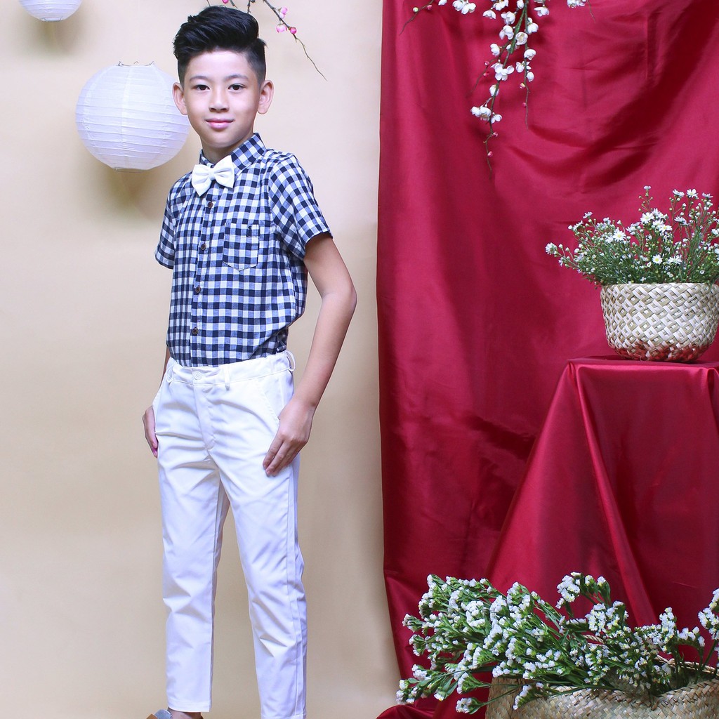 Áo sơ mi tay ngắn bé trai linen tay lơ vê từ 8kg - 55kg để đi chơi và đi tiệc  TAS019 - JADINY