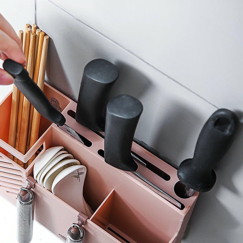 Hộp Giá Đựng Đũa Muỗng Kệ Cắm Dao Nhà Bếp Dán Treo Tường Đa Năng
