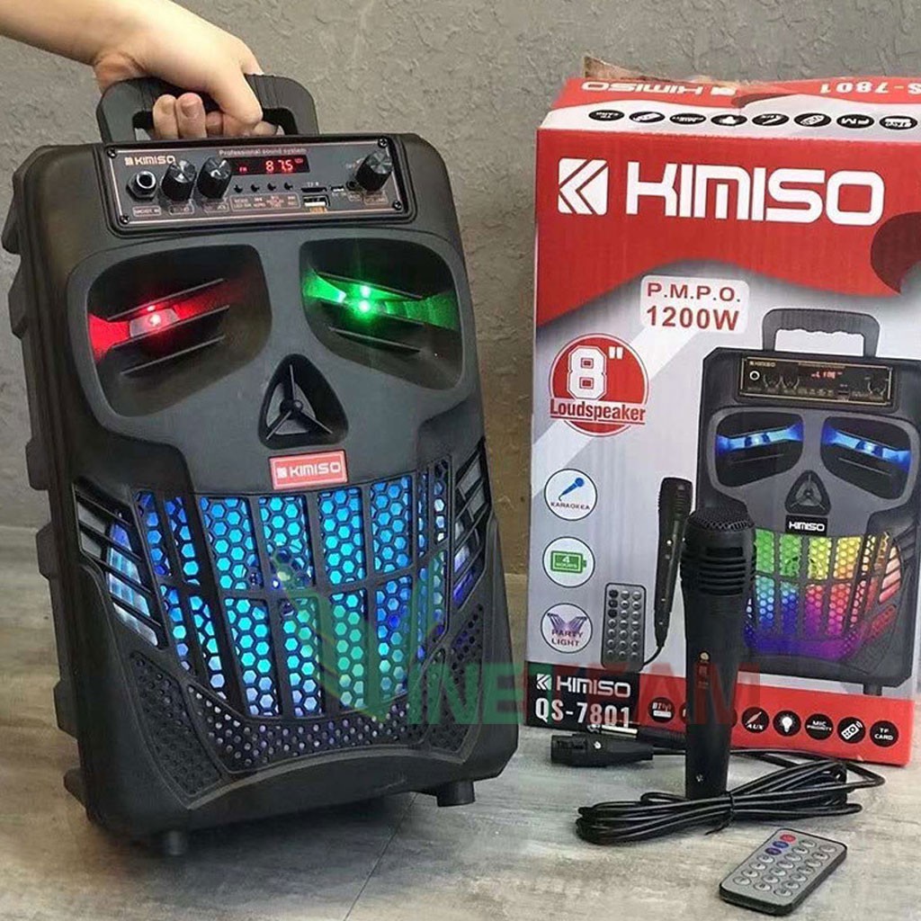 Siêu giảm giá - Loa kẹo kéo mini Karaoke giá rẻ  KIMISO QS-7801 Bass 20 ,Kèm điều khiển Tặng 1 micro có dây -dc4385