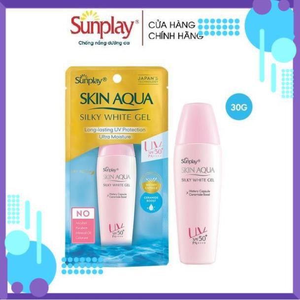 Gel chống nắng dưỡng da trắng mượt Sunplay Skin Aqua Silky White Gel SPF 50+, PA++++ 30g