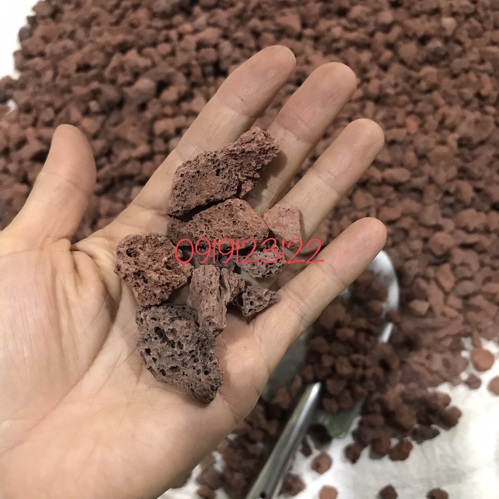 Đá nham thạch đỏ - đá nham thạch Trung Quốc túi 1kg Size1-2cm, 3-5cm Đá lọc nước hồ thủy sinh