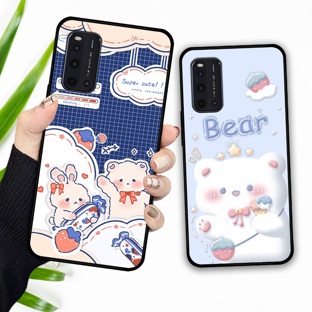 Ốp lưng Vivo V19 in hình caro gấu thỏ dễ thương