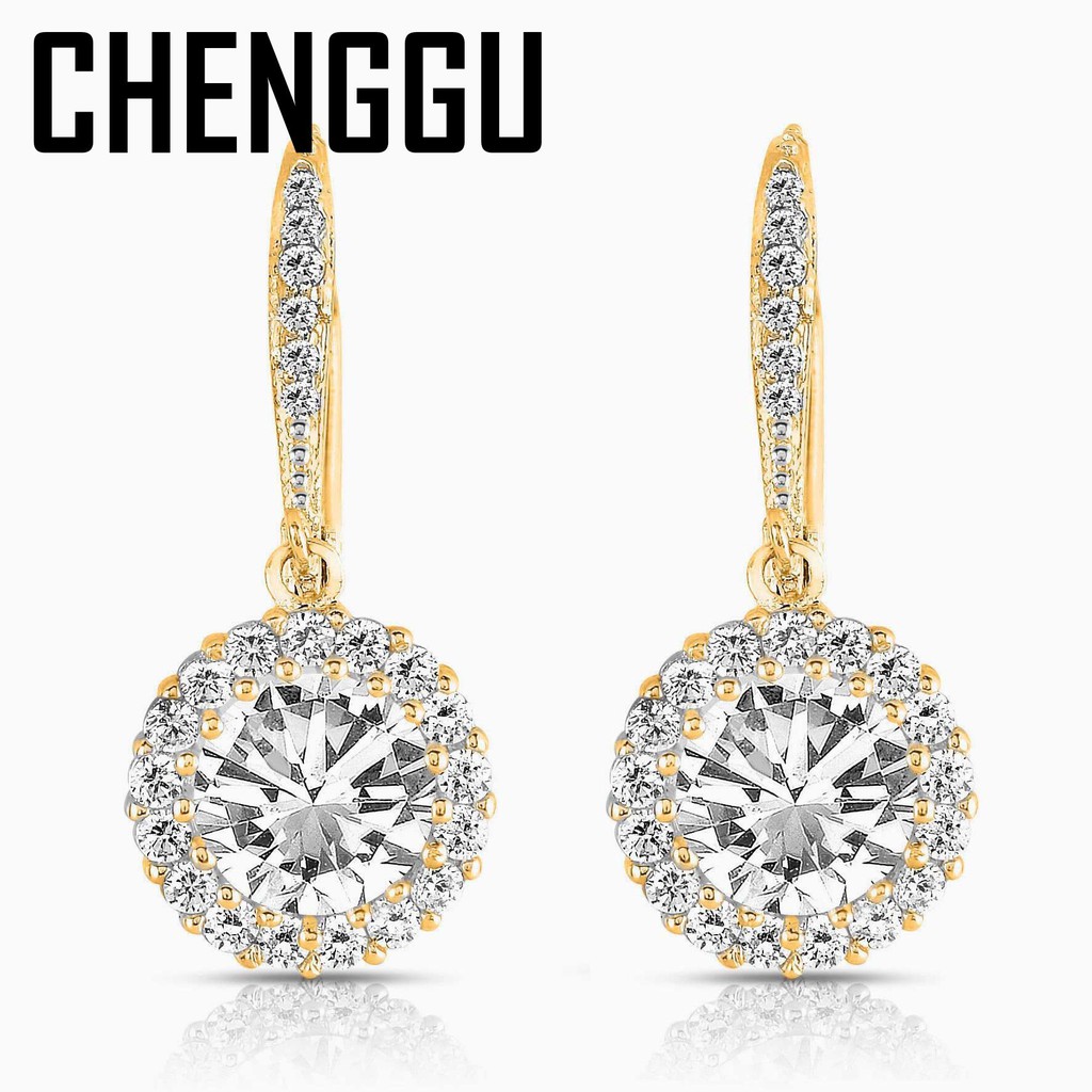 14K Gold Full of Zirconium Earrings Round Peridot Gemstone Brincos Topaz Earring Garnet Bizuteria Jewelry for Women Drop Earring|Drop Earrings|
