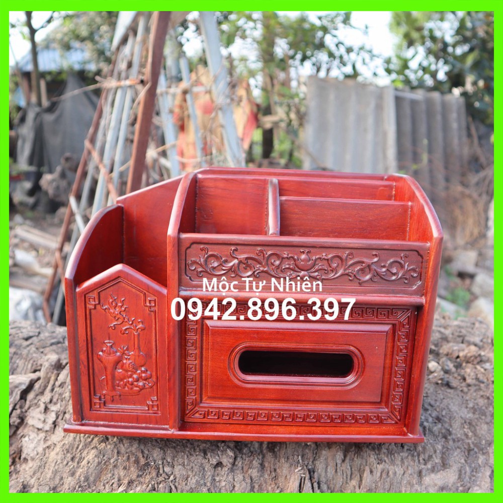 Hộp giấy đa năng đựng bút điều khiển giấy ăn bằng gỗ để bàn làm việc