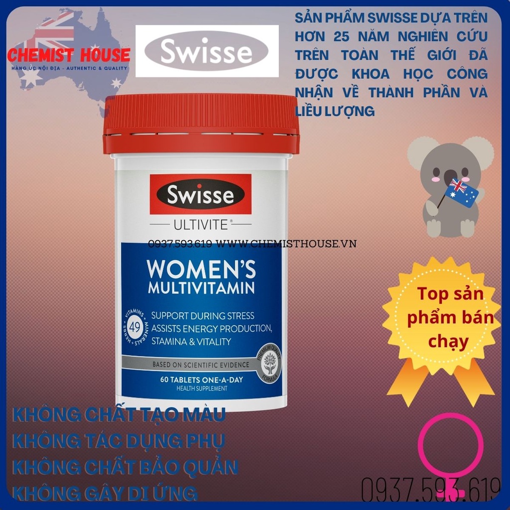 [Hàng Chuẩn ÚC] Swisse Women's Ultivite Multivitamin - 50 Vitamin TRONG 1 VIÊN dành cho Nữ DATE 2022,2023