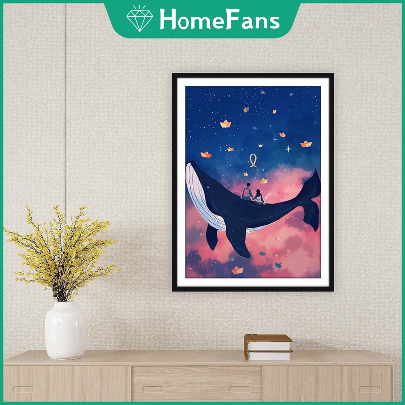 Bộ Tranh Đính Đá 5D Tự Làm 30x40cm / 40x50cm Hình Ngôi Sao / Mặt Trăng / Cá Voi Độc Đáo