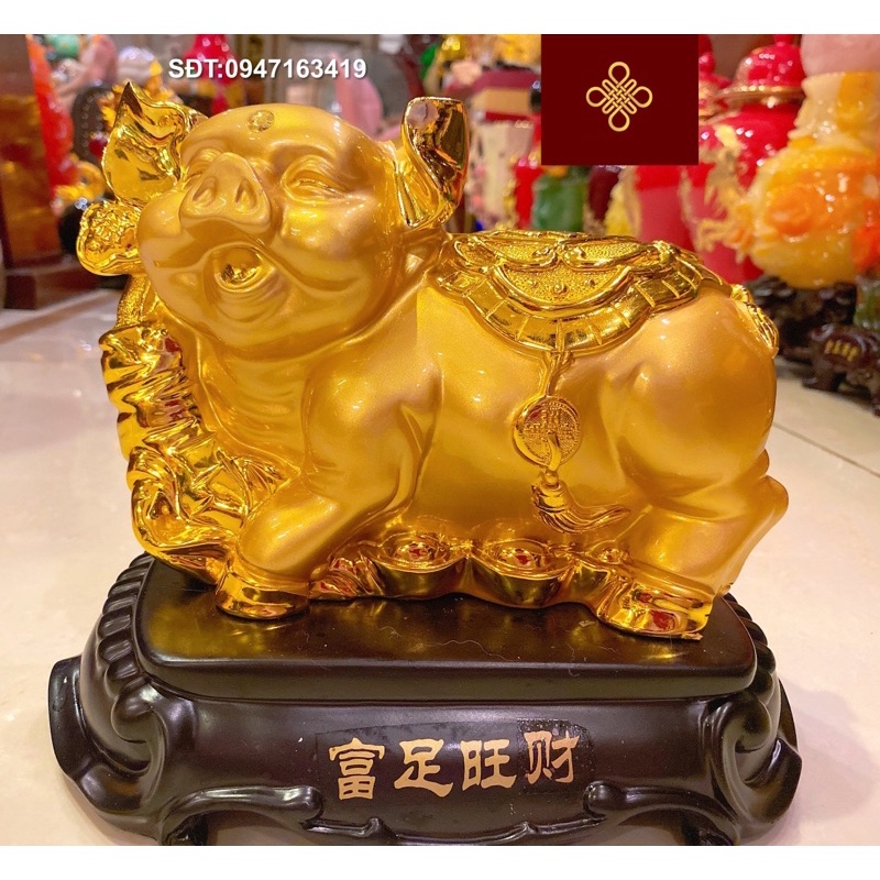 Tượng Heo phong thuỷ màu vàng bóng/kim sa