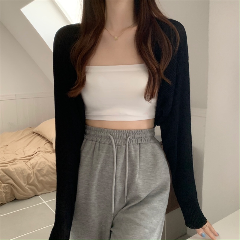 SUXI Áo Khoác Cardigan Dệt Kim Chống Nắng Màu Sắc Đơn Giản Phong Cách Vintage Hàn Quốc Cho Nữ