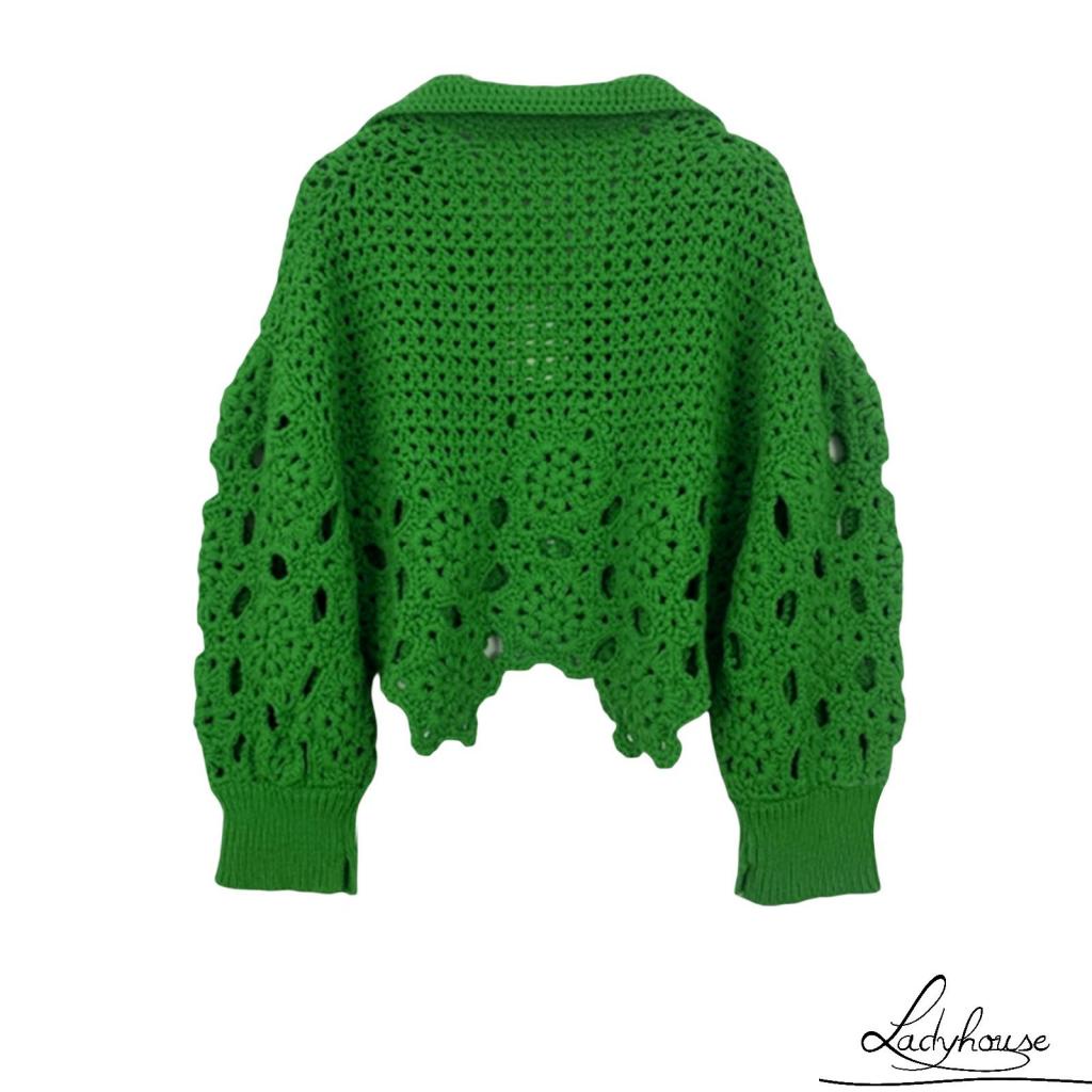 Áo Sweater Dệt Kim Dáng Rộng Màu Trơn Khoét Rỗng Trang Trí Mùa Xuân Cho Nữ