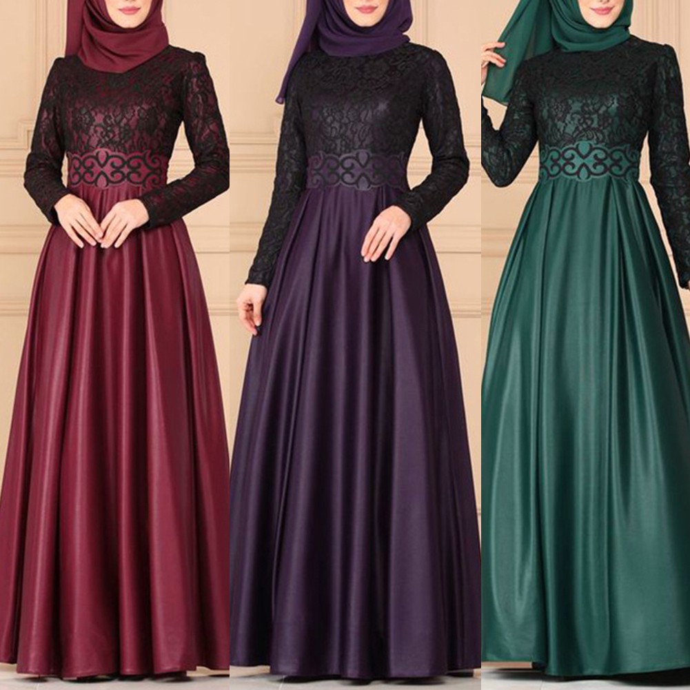 YAR_Vintage Muslim Women Lace Patchwork Long Sleeve Dubai Kaftan Dress without Hijab | BigBuy360 - bigbuy360.vn