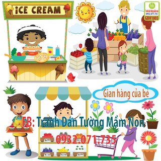 Decal Dán Tường Tranh Góc Bán Hàng, Siêu Thị Trang Trí Trường Mầm Non, Mẫu Giáo, Nhà Trẻ, Tiểu Học