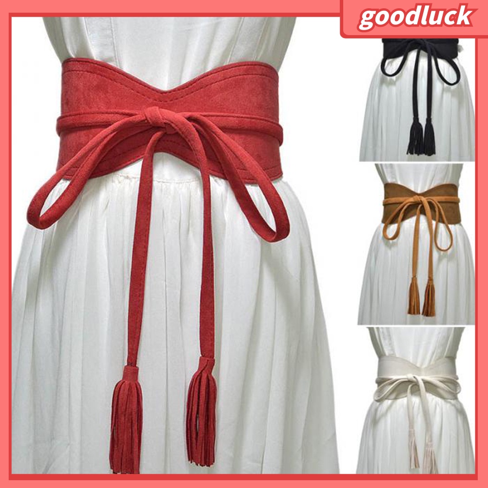 Thắt Lưng Giả Da Màu Trơn Phối Tua Rua Thời Trang