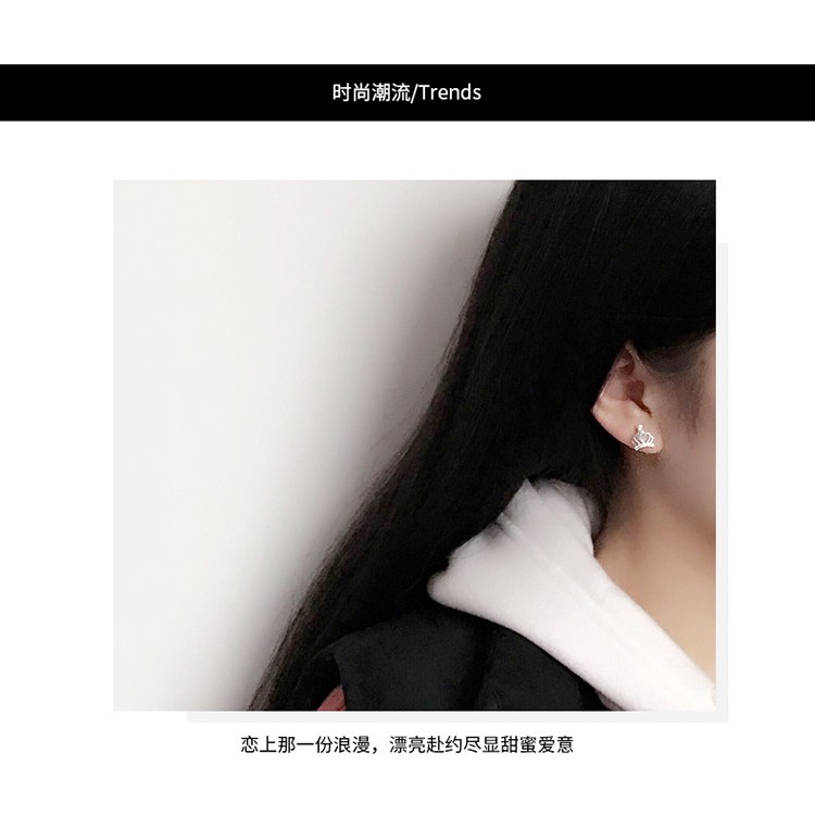 Khuyên Tai Bạc Hình Vương Miện Phong Cách Hàn Quốc Xinh Xắn Dành Cho Nữ