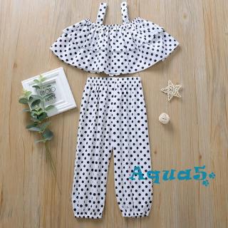 Set Áo Croptop Chấm Bi+Quần Dài Cho Bé Gái