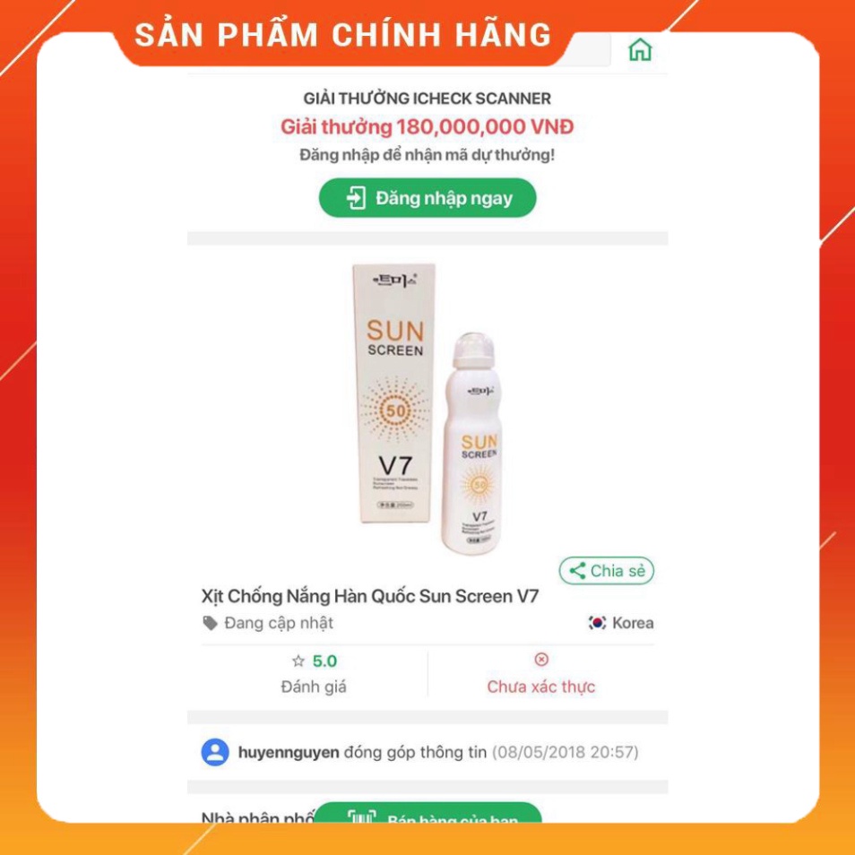 Xịt chống nắng hàn quốc sun screen v7