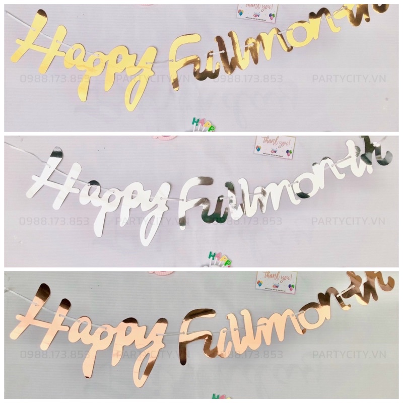 Dây chữ Happy Fullmonth ép kim trang trí đầy tháng cho bé