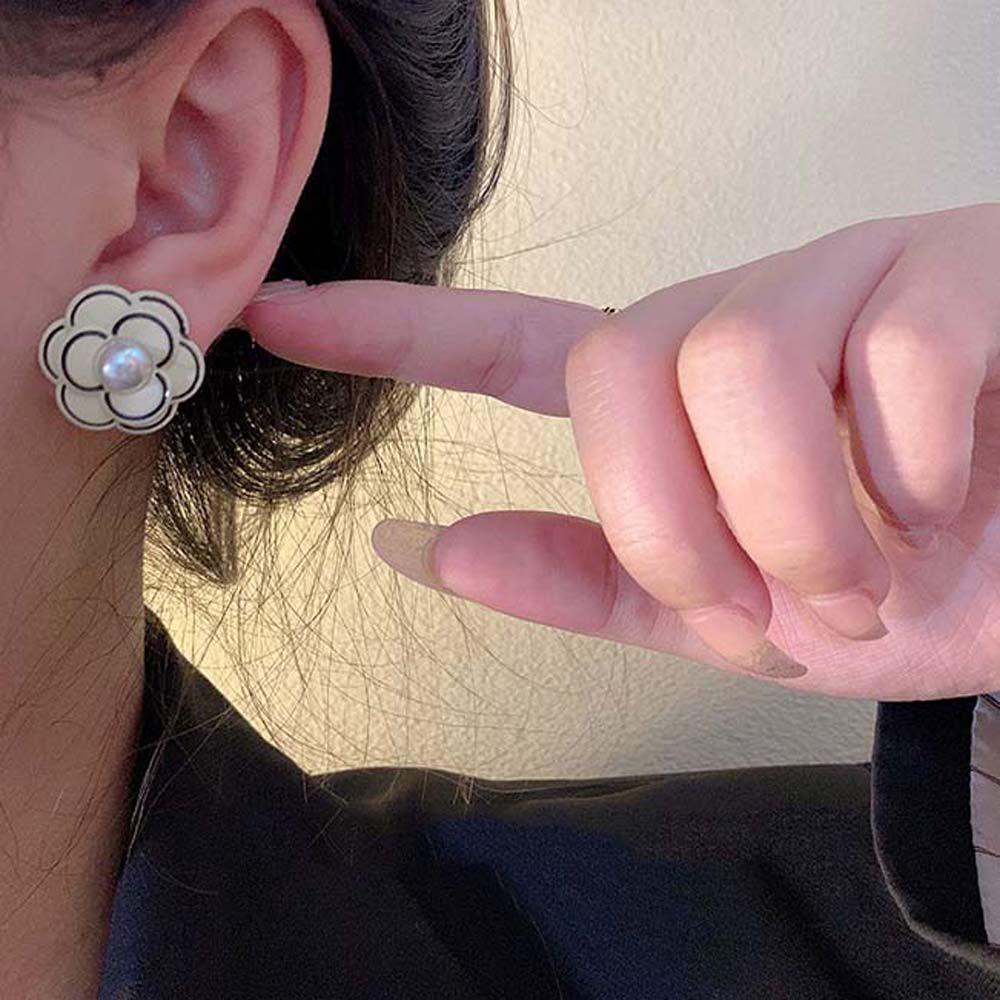 Bông Tai Mạ Bạc 925 Hình Hoa Trà Sang Trọng|Bông Tai Kim Thả Dầu Màu Trắng Đen Thời Trang Cho Nữ