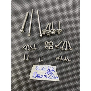 Full ốc áo inox 304 salaya 32con gắn xe dream , dream lùn thông dụng 32 con cả dài lẫn ngắn ( Dream 32 con )